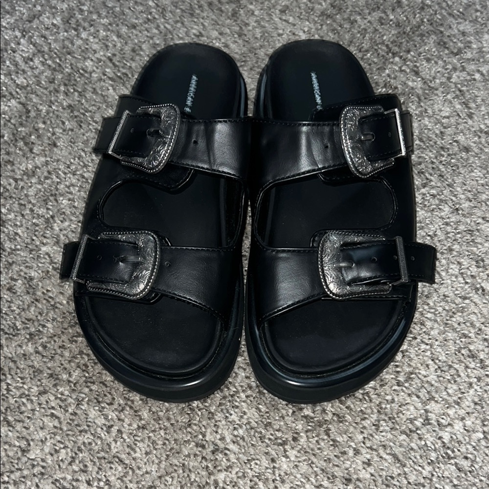 Black Buckle Sandals
